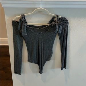 Express Sz Sm B&W striped thong bodysuit